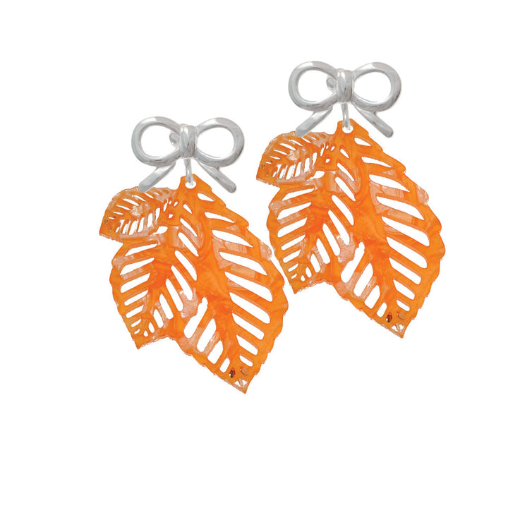 Acrylic Medium Triple Leaf Pearly Orange Crystal Clip On Earrings Image 9