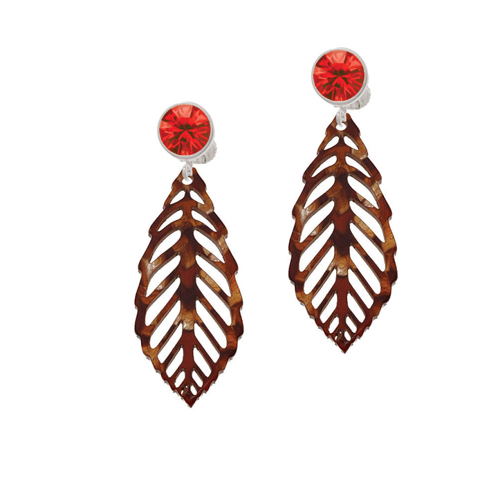 Acrylic Large Leaf Pearly Brown Crystal Clip On Earrings Image 4