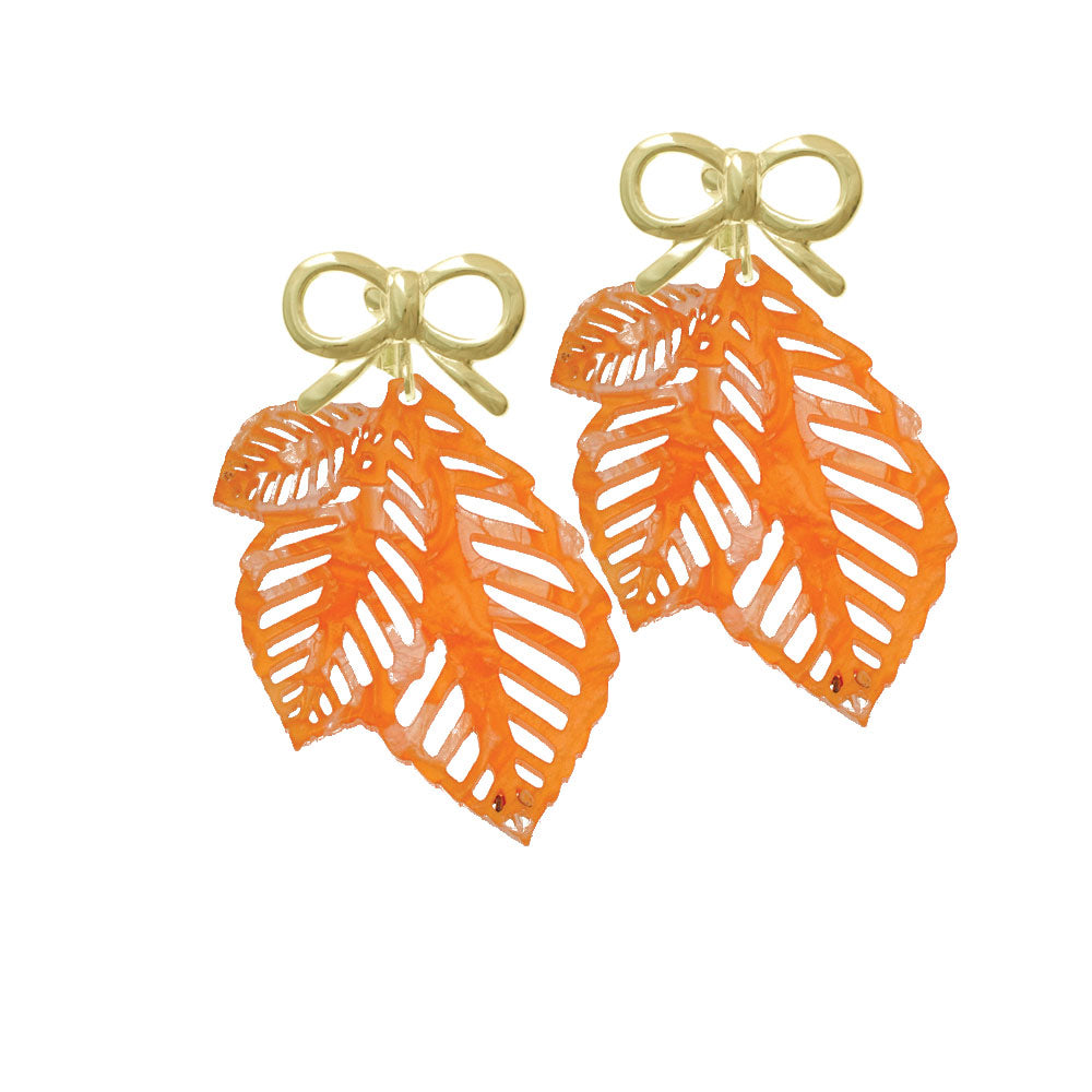 Acrylic Medium Triple Leaf Pearly Orange Crystal Clip On Earrings Image 10