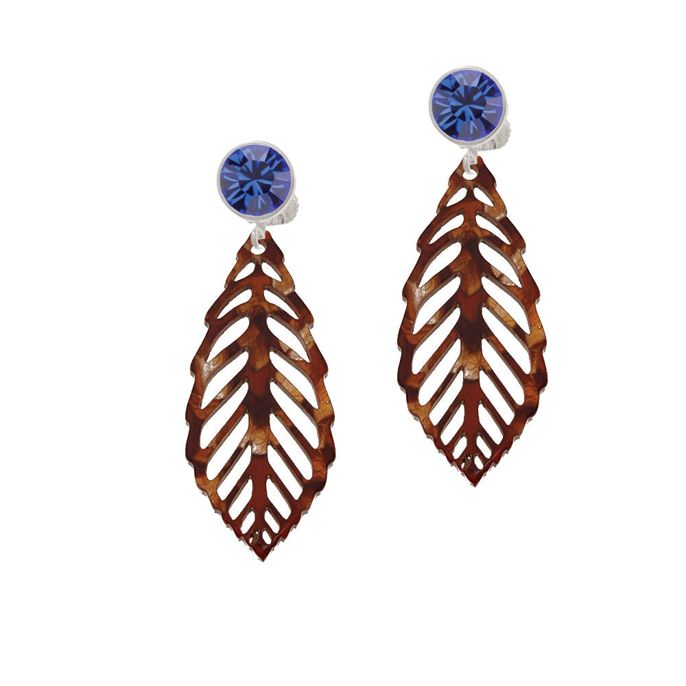 Acrylic Large Leaf Pearly Brown Crystal Clip On Earrings Image 7