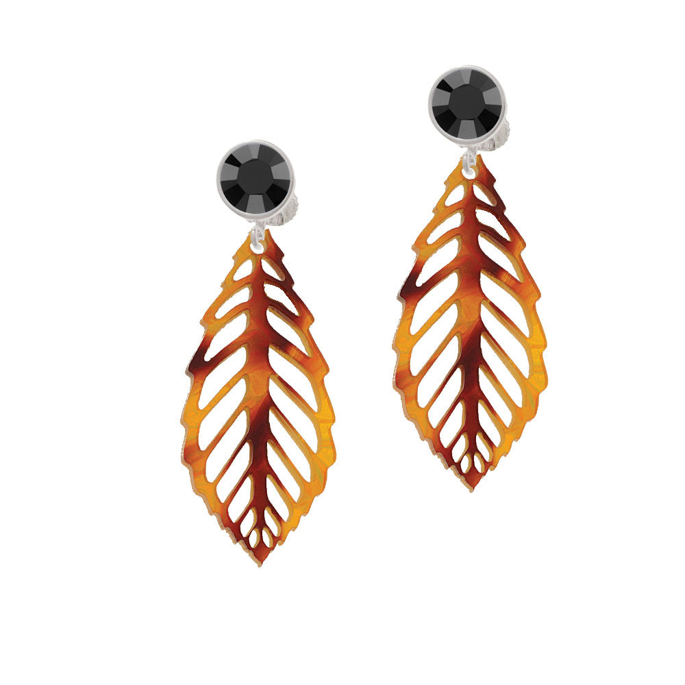 Acrylic Large Leaf Orange Mixed Brown and Yellow Crystal Clip On Earrings Image 3