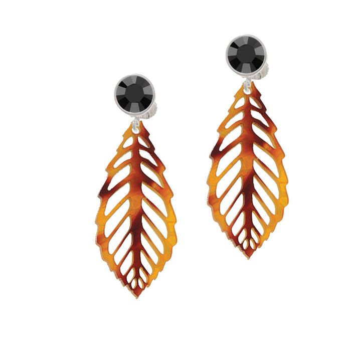 Acrylic Large Leaf Orange Mixed Brown and Yellow Crystal Clip On Earrings Image 3