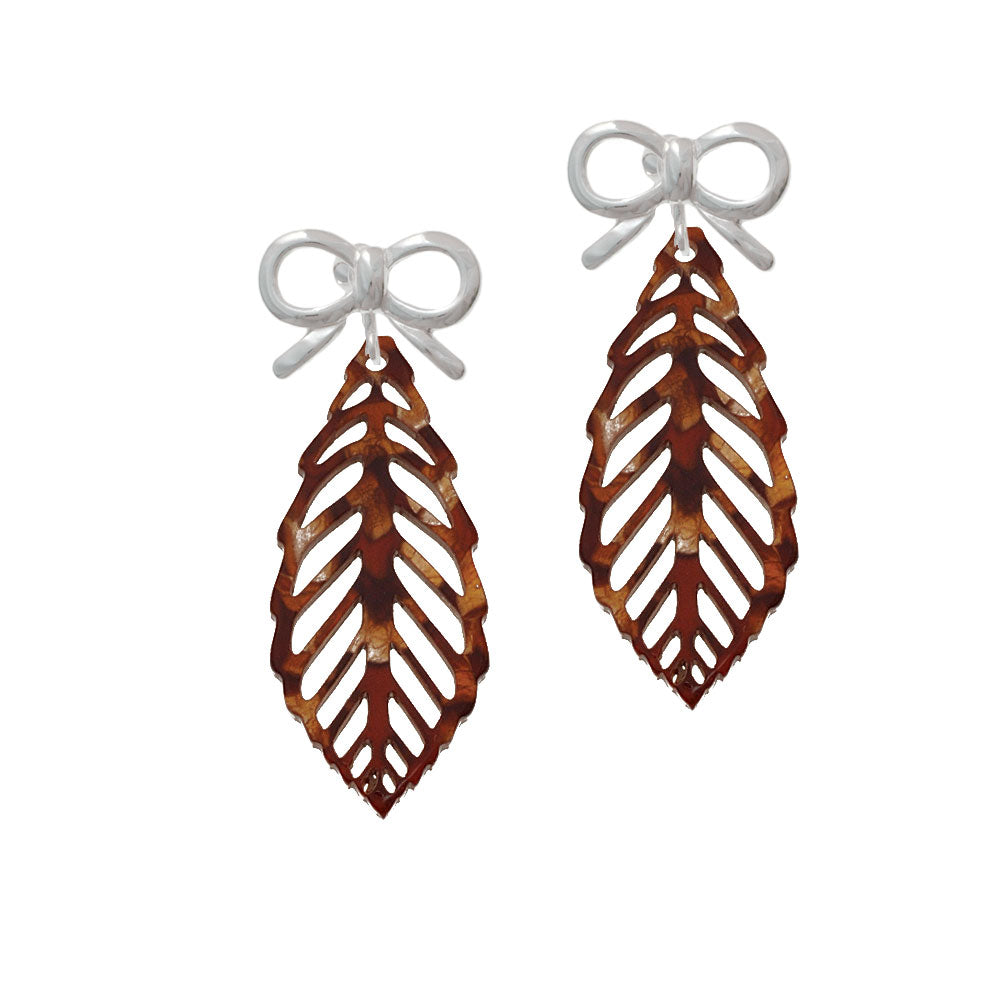 Acrylic Large Leaf Pearly Brown Crystal Clip On Earrings Image 9