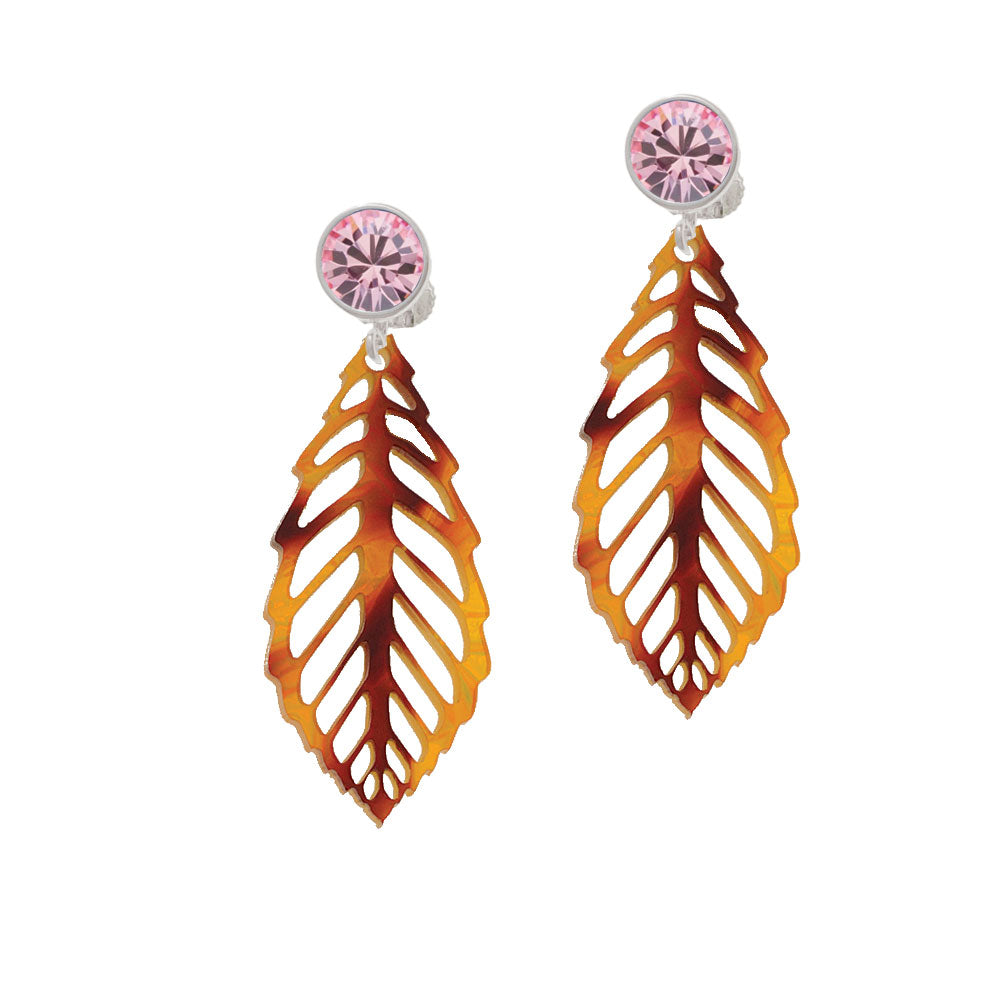 Acrylic Large Leaf Orange Mixed Brown and Yellow Crystal Clip On Earrings Image 4