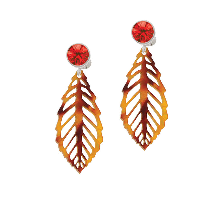 Acrylic Large Leaf Orange Mixed Brown and Yellow Crystal Clip On Earrings Image 4