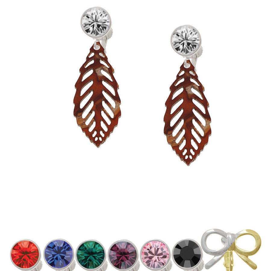 Acrylic Medium Leaf Pearly Brown Crystal Clip On Earrings Image 1