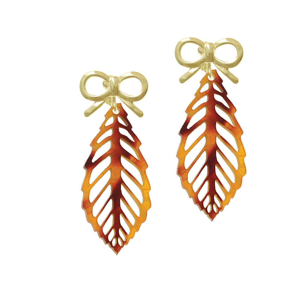 Acrylic Large Leaf Orange Mixed Brown and Yellow Crystal Clip On Earrings Image 10