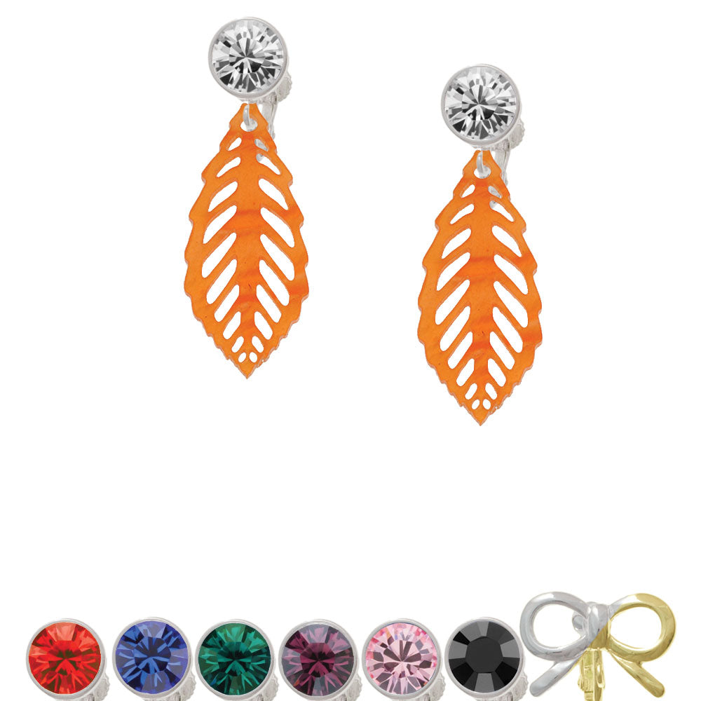 Acrylic Medium Leaf Pearly Orange Crystal Clip On Earrings Image 1