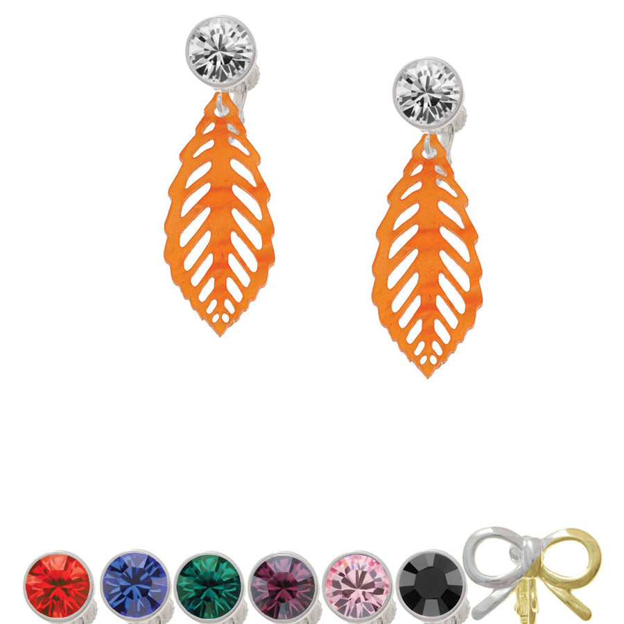 Acrylic Medium Leaf Pearly Orange Crystal Clip On Earrings Image 1