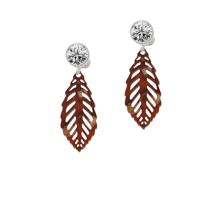 Acrylic Medium Leaf Pearly Brown Crystal Clip On Earrings Image 2