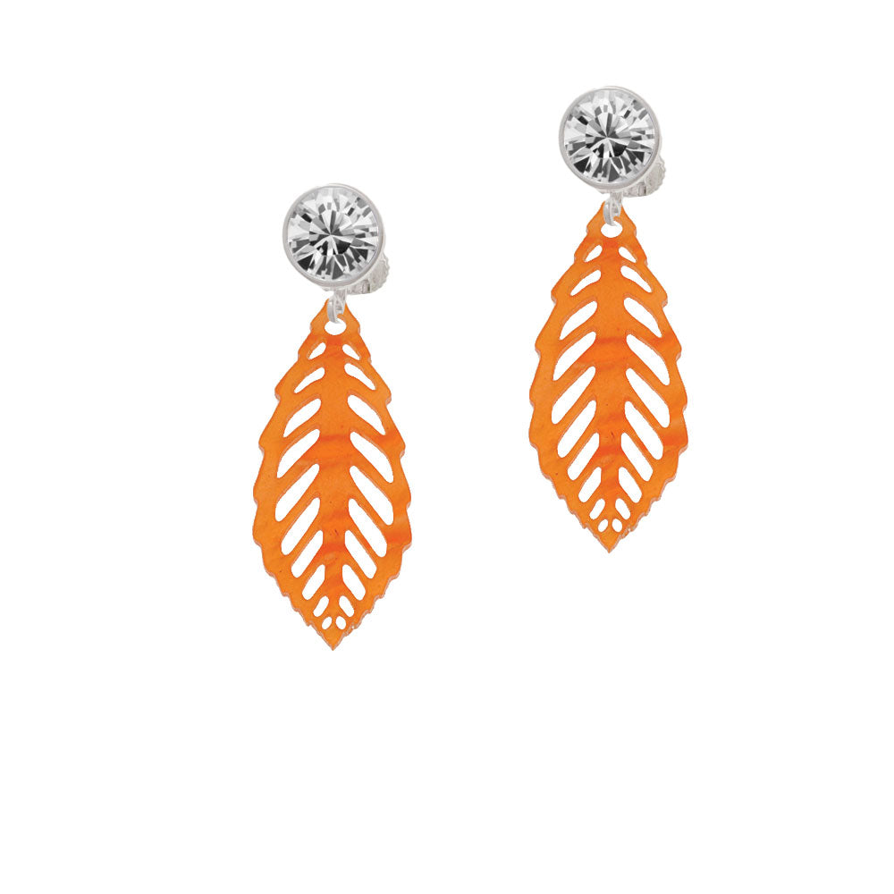 Acrylic Medium Leaf Pearly Orange Crystal Clip On Earrings Image 2