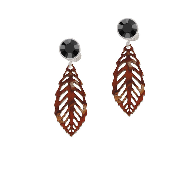 Acrylic Medium Leaf Pearly Brown Crystal Clip On Earrings Image 3