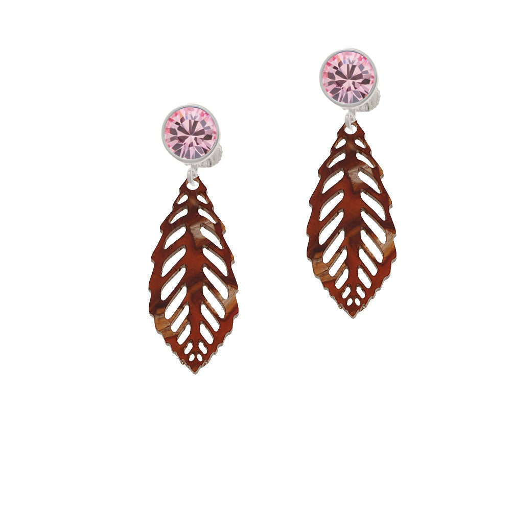 Acrylic Medium Leaf Pearly Brown Crystal Clip On Earrings Image 4