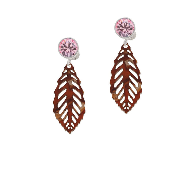 Acrylic Medium Leaf Pearly Brown Crystal Clip On Earrings Image 1