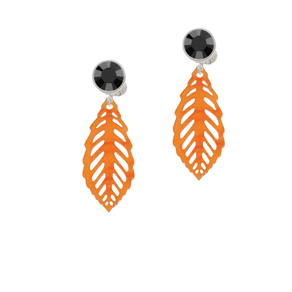 Acrylic Medium Leaf Pearly Orange Crystal Clip On Earrings Image 3