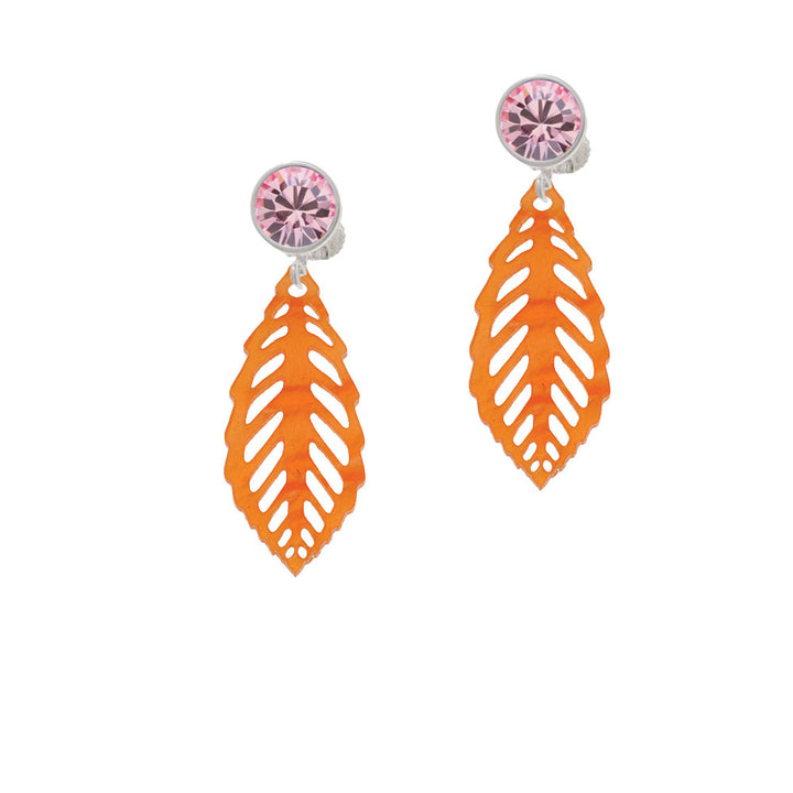 Acrylic Medium Leaf Pearly Orange Crystal Clip On Earrings Image 4