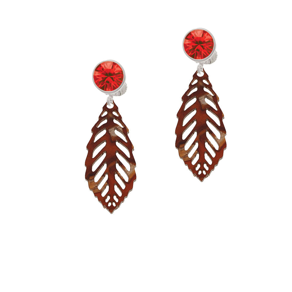 Acrylic Medium Leaf Pearly Brown Crystal Clip On Earrings Image 4