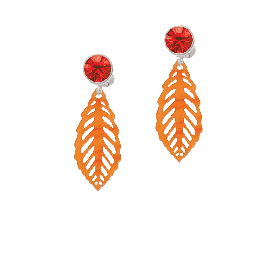 Acrylic Medium Leaf Pearly Orange Crystal Clip On Earrings Image 4