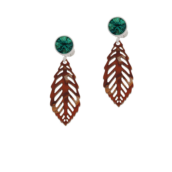 Acrylic Medium Leaf Pearly Brown Crystal Clip On Earrings Image 6