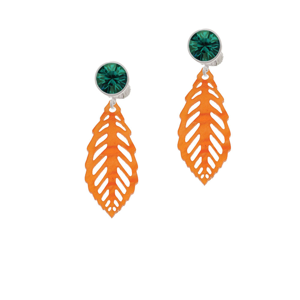 Acrylic Medium Leaf Pearly Orange Crystal Clip On Earrings Image 6