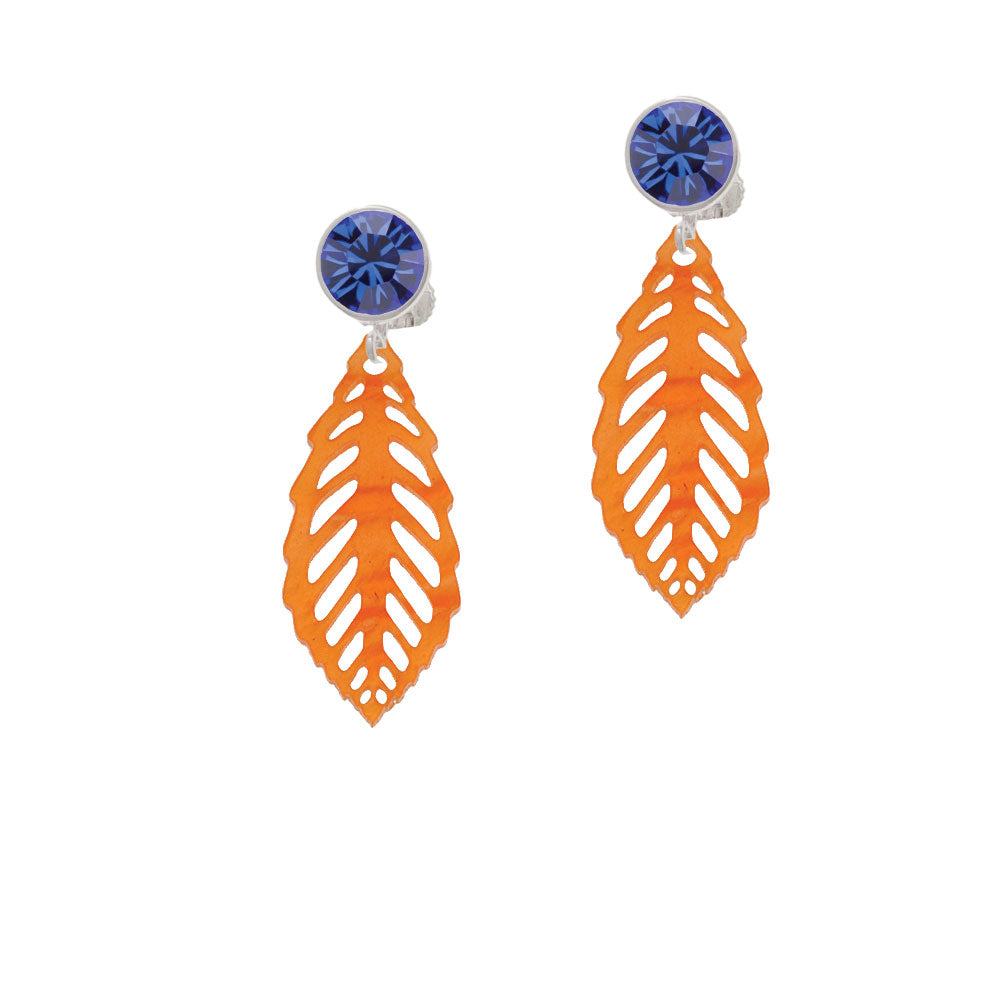 Acrylic Medium Leaf Pearly Orange Crystal Clip On Earrings Image 7