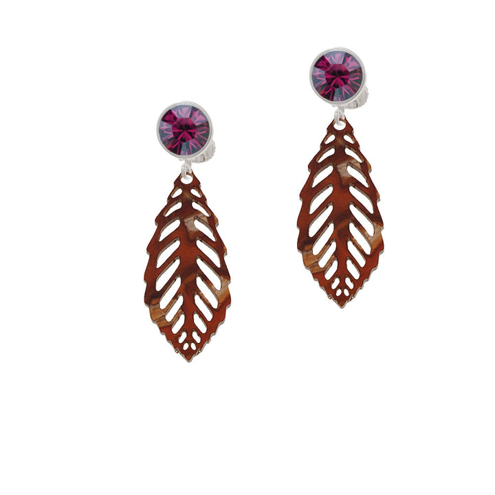 Acrylic Medium Leaf Pearly Brown Crystal Clip On Earrings Image 8