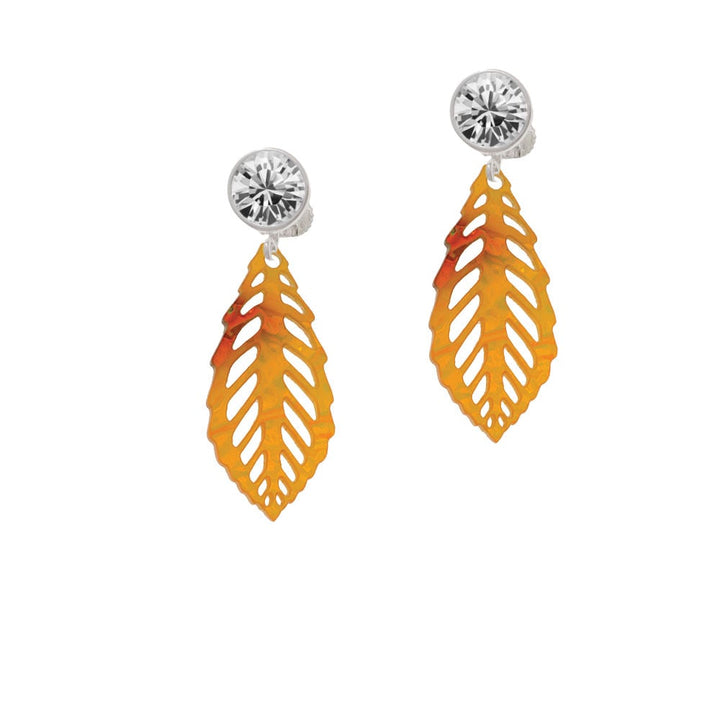 Acrylic Medium Leaf Orange Mixed Brown and Yellow Crystal Clip On Earrings Image 1