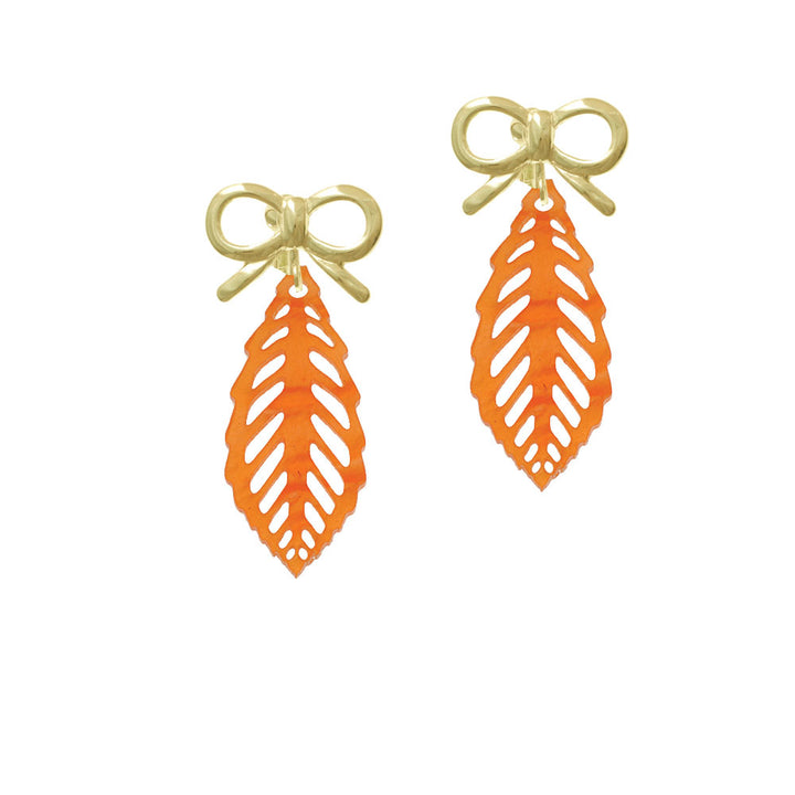 Acrylic Medium Leaf Pearly Orange Crystal Clip On Earrings Image 10