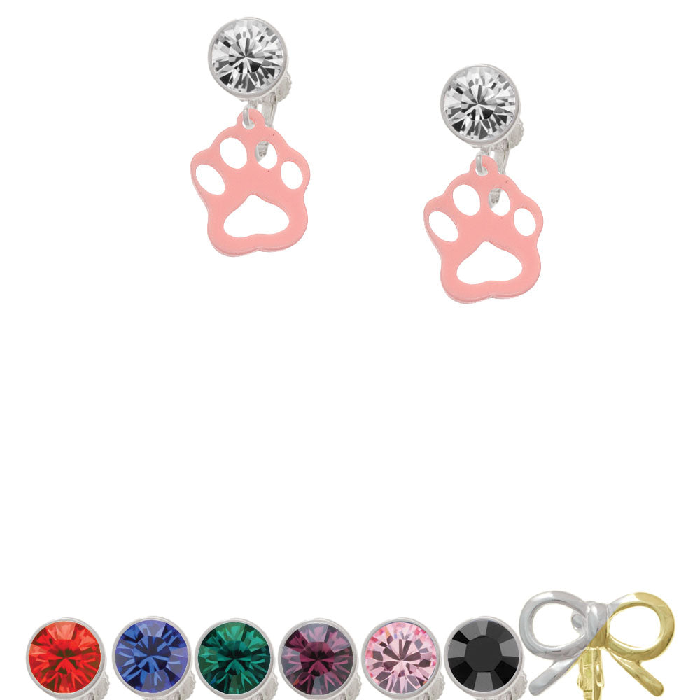 Acrylic Small Paw Light Pink Crystal Clip On Earrings Image 1