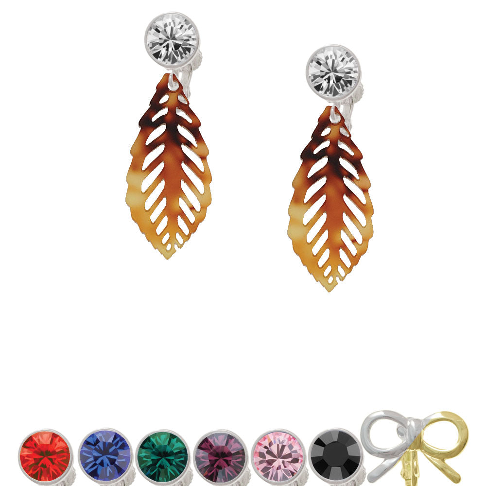 Acrylic Medium Leaf Mixed Brown and Yellow Crystal Clip On Earrings Image 1