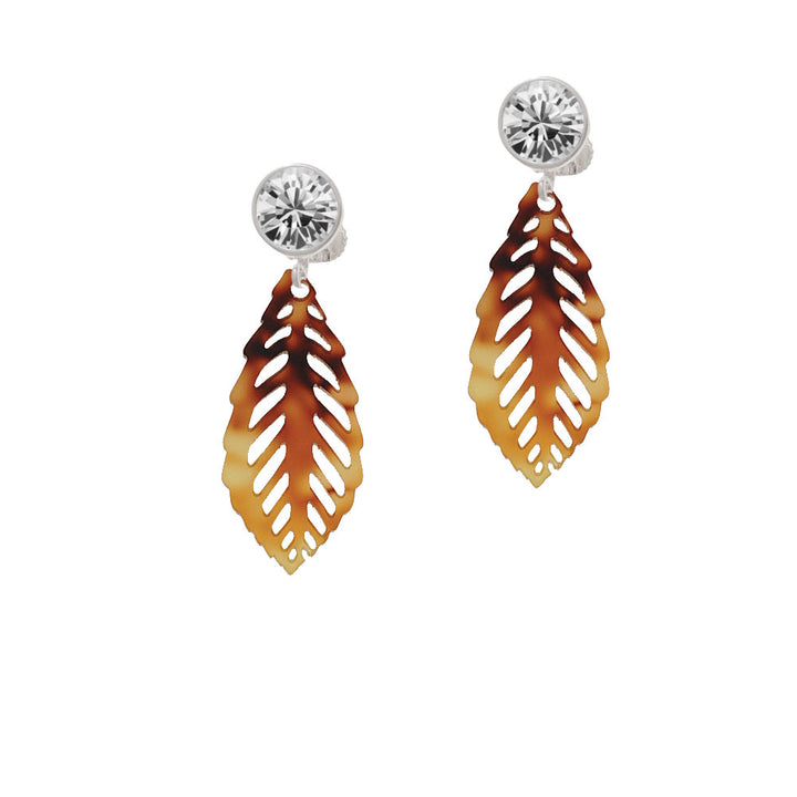 Acrylic Medium Leaf Mixed Brown and Yellow Crystal Clip On Earrings Image 2