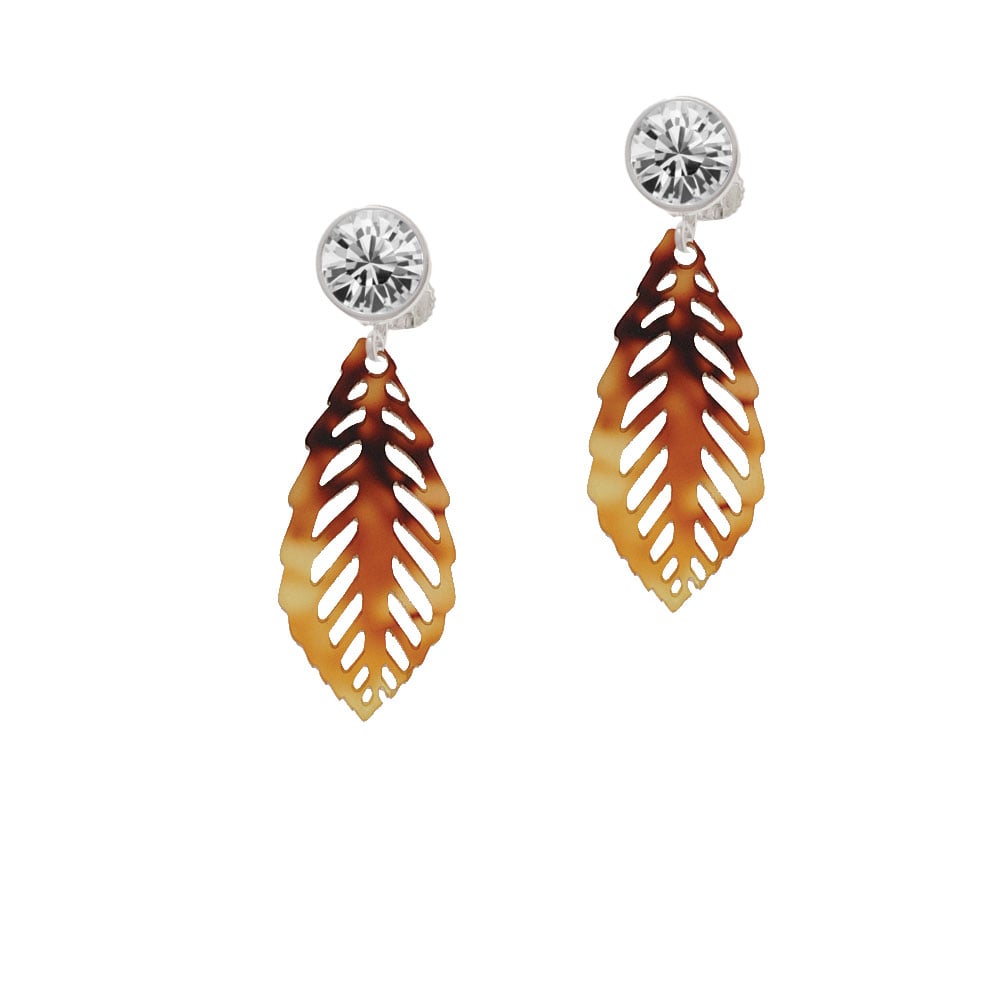 Acrylic Medium Leaf Mixed Brown and Yellow Crystal Clip On Earrings Image 1