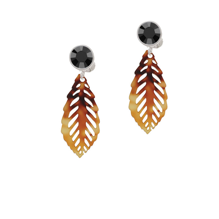 Acrylic Medium Leaf Mixed Brown and Yellow Crystal Clip On Earrings Image 3