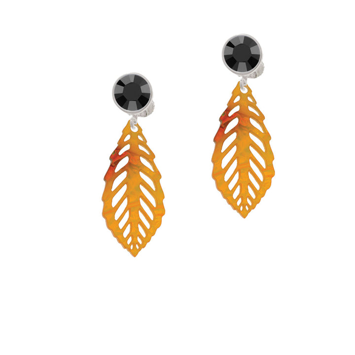 Acrylic Medium Leaf Orange Mixed Brown and Yellow Crystal Clip On Earrings Image 3