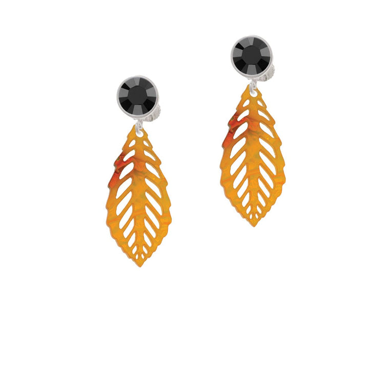 Acrylic Medium Leaf Orange Mixed Brown and Yellow Crystal Clip On Earrings Image 1