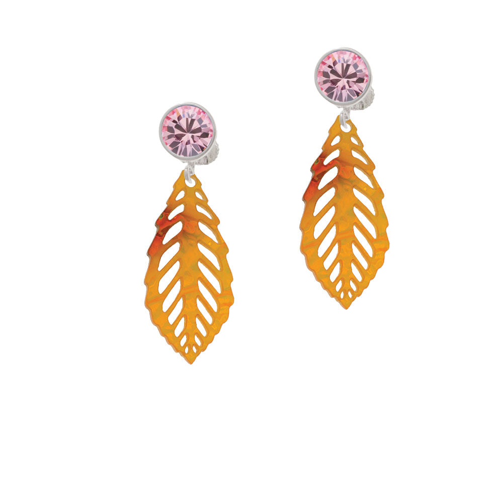 Acrylic Medium Leaf Orange Mixed Brown and Yellow Crystal Clip On Earrings Image 4