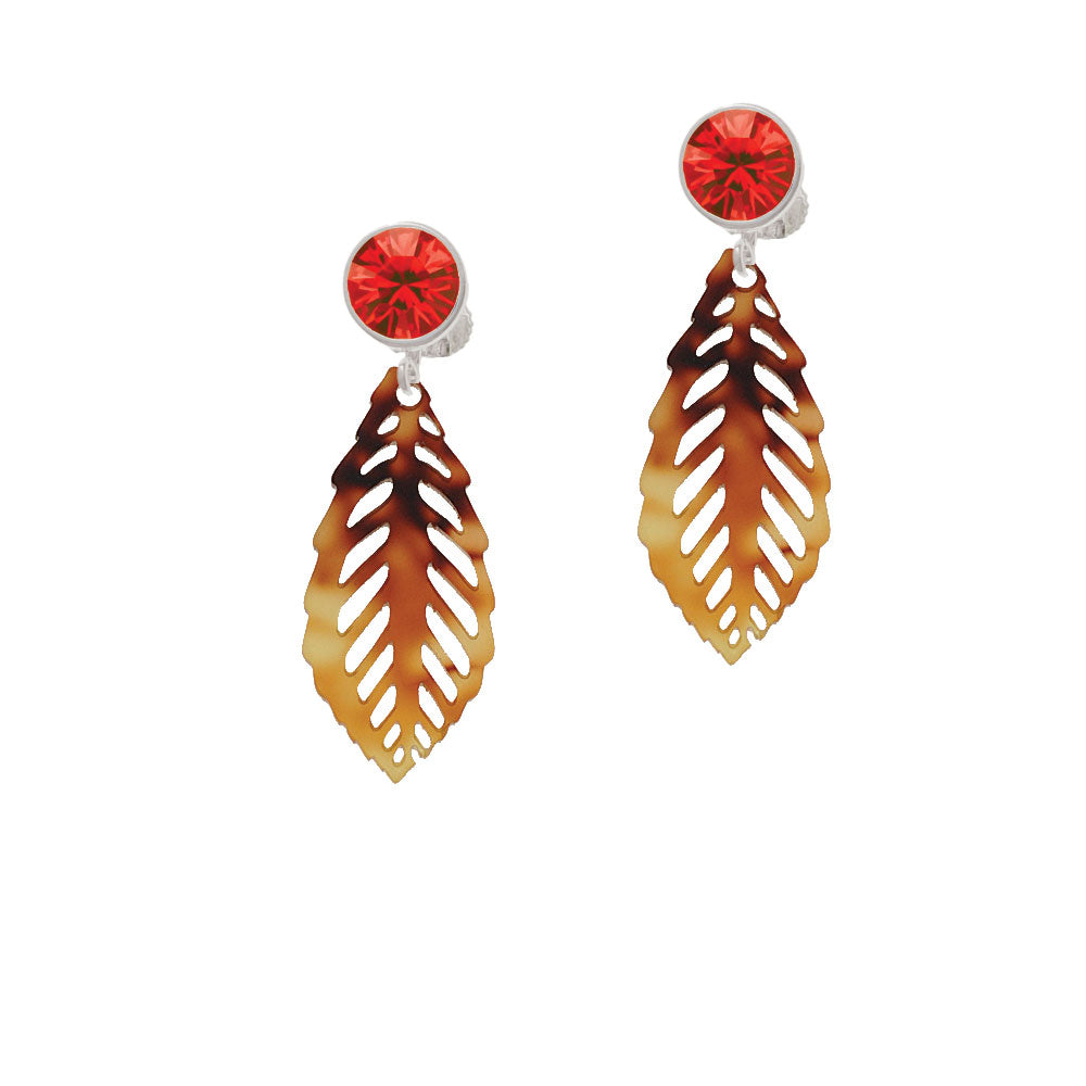 Acrylic Medium Leaf Mixed Brown and Yellow Crystal Clip On Earrings Image 4