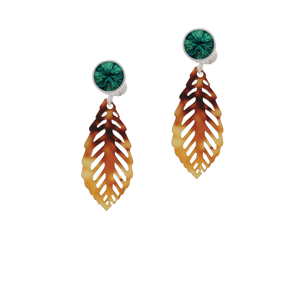 Acrylic Medium Leaf Mixed Brown and Yellow Crystal Clip On Earrings Image 6