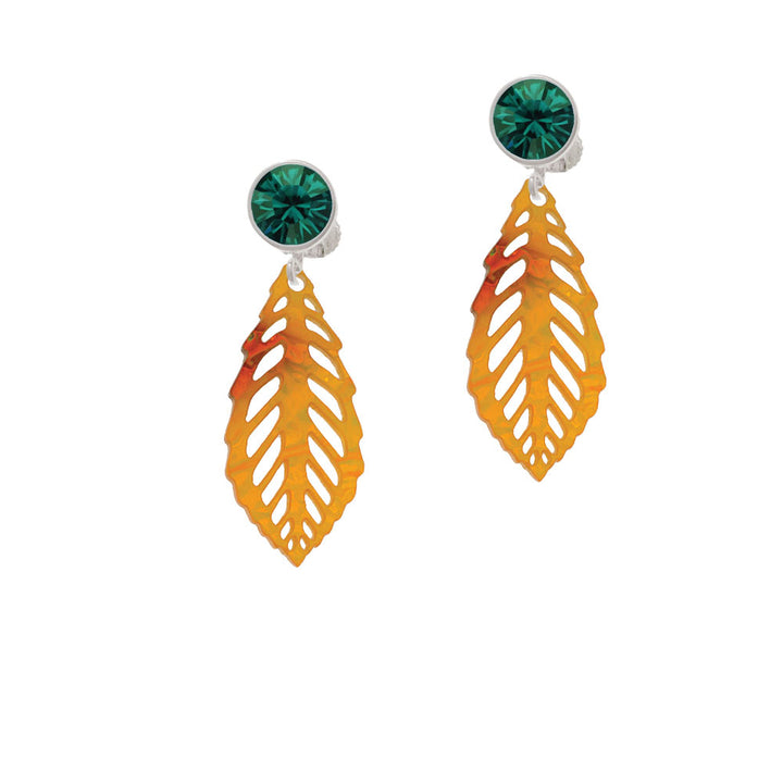 Acrylic Medium Leaf Orange Mixed Brown and Yellow Crystal Clip On Earrings Image 6