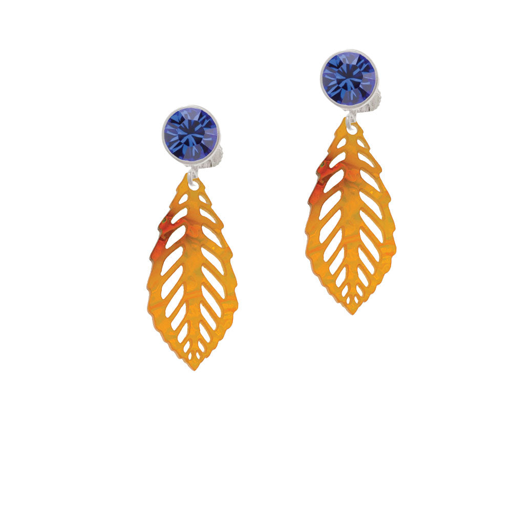 Acrylic Medium Leaf Orange Mixed Brown and Yellow Crystal Clip On Earrings Image 7