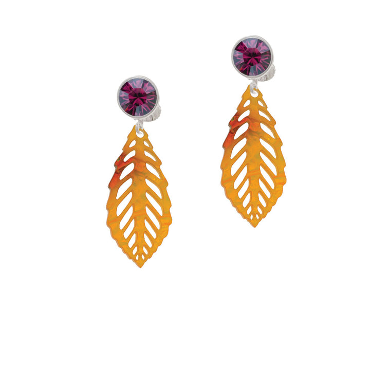 Acrylic Medium Leaf Orange Mixed Brown and Yellow Crystal Clip On Earrings Image 8