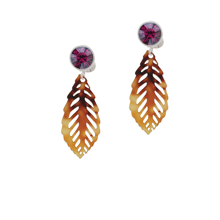 Acrylic Medium Leaf Mixed Brown and Yellow Crystal Clip On Earrings Image 8