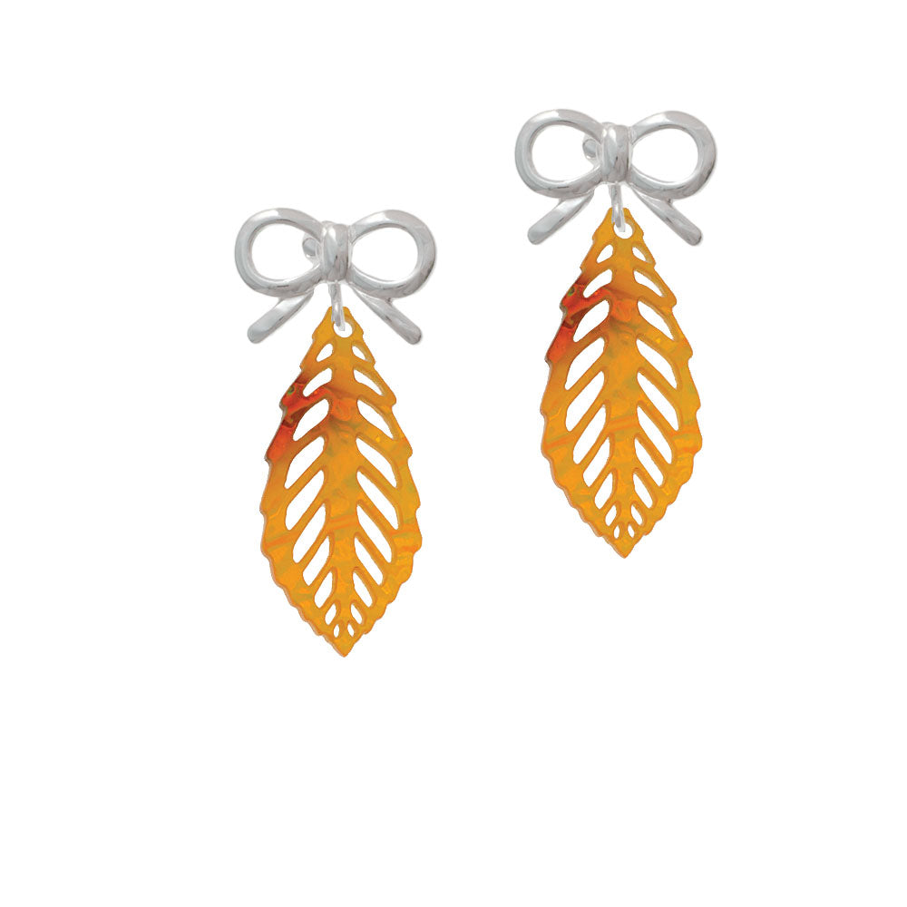 Acrylic Medium Leaf Orange Mixed Brown and Yellow Crystal Clip On Earrings Image 9