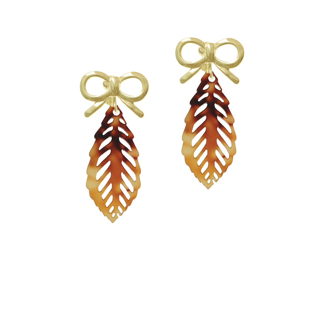 Acrylic Medium Leaf Mixed Brown and Yellow Crystal Clip On Earrings Image 10