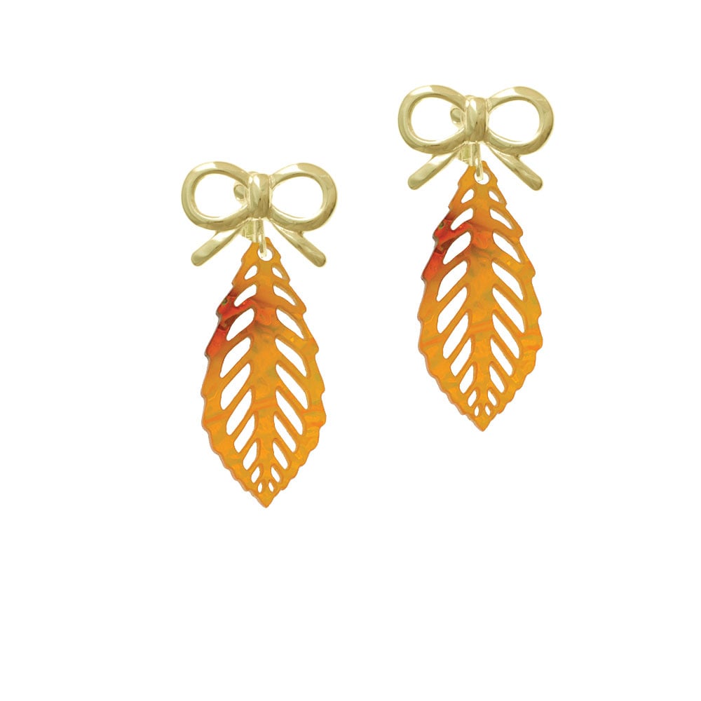 Acrylic Medium Leaf Orange Mixed Brown and Yellow Crystal Clip On Earrings Image 10