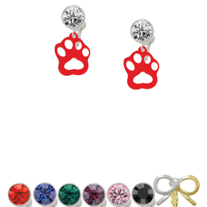 Acrylic Small Paw Red Crystal Clip On Earrings Image 1