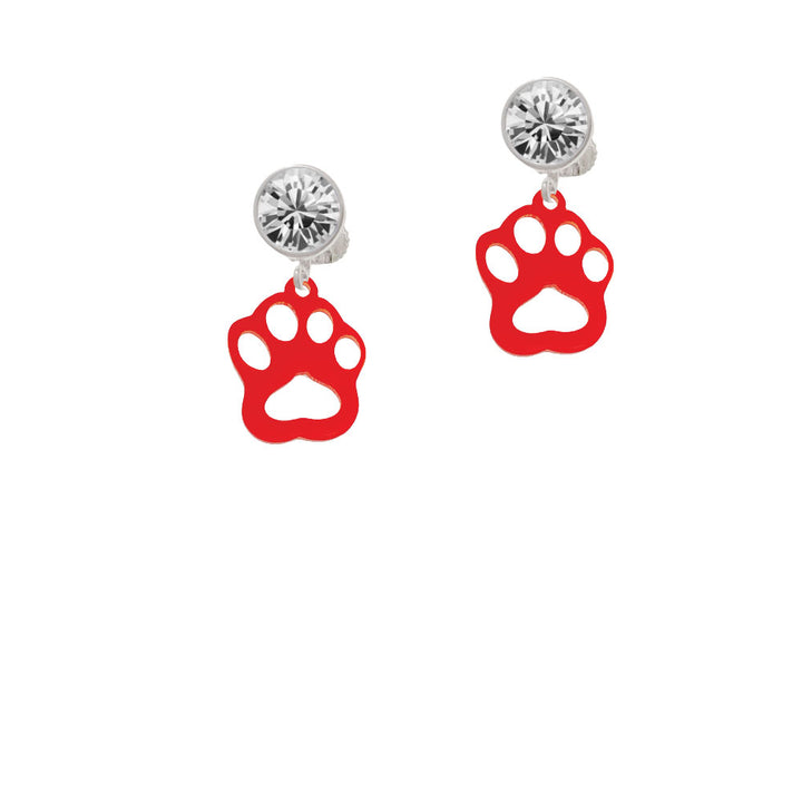 Acrylic Small Paw Red Crystal Clip On Earrings Image 2