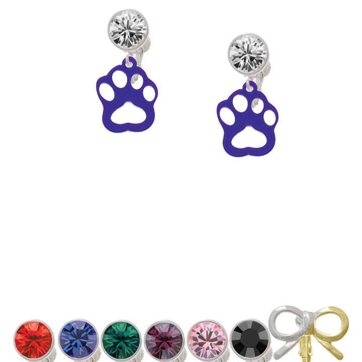 Acrylic Small Paw Purple Crystal Clip On Earrings Image 1