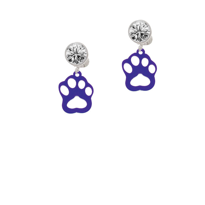 Acrylic Small Paw Purple Crystal Clip On Earrings Image 2