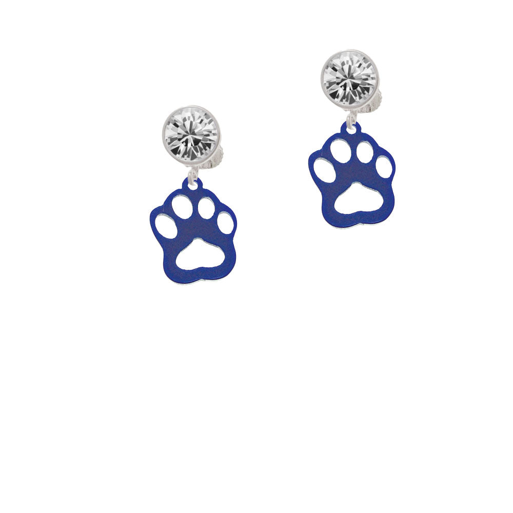 Acrylic Small Paw Blue Crystal Clip On Earrings Image 2